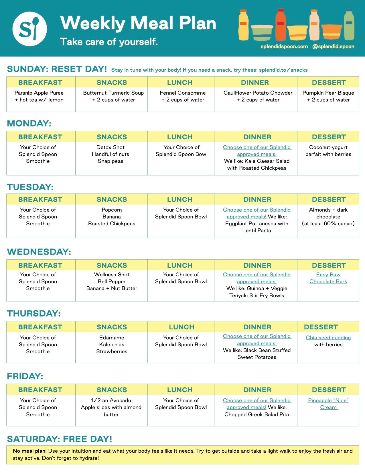 7 day weekly meal planner printable