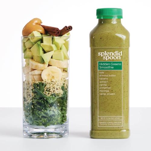 Hidden Greens Smoothie next to a cup with its chopped up ingredients stacked