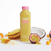 Pineapple Passion Fruit Smoothie surrounded by its ingredients: Sea Buckthorn Berry, Pineapple, Passion Fruit, and Coconut